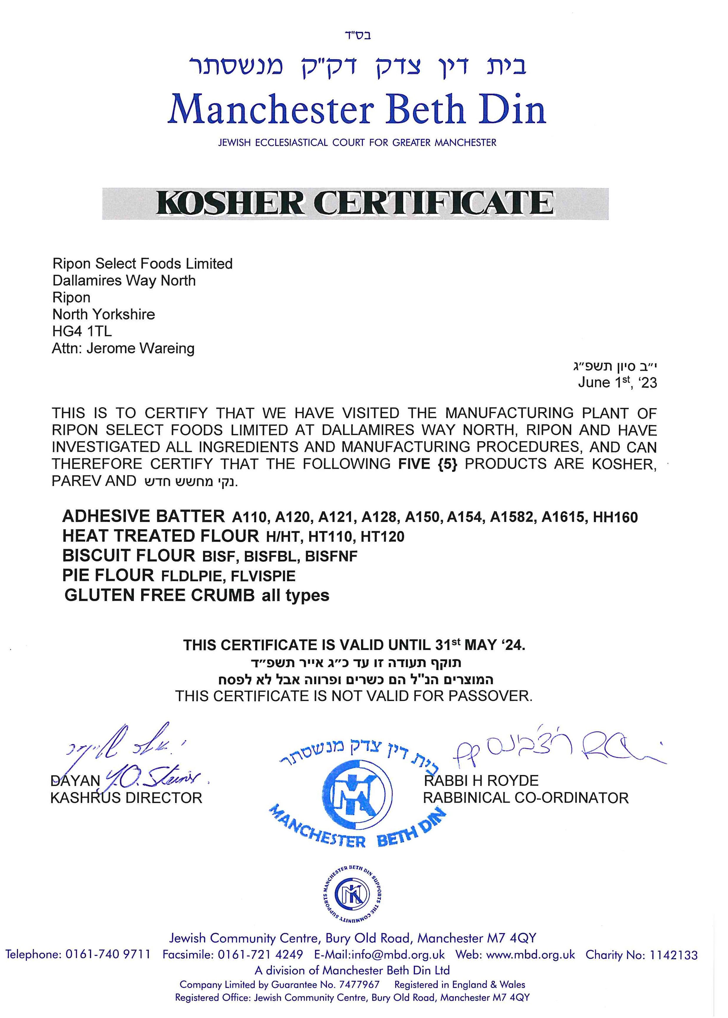 Kosher Certificate Flour & Gluten Free 23-24